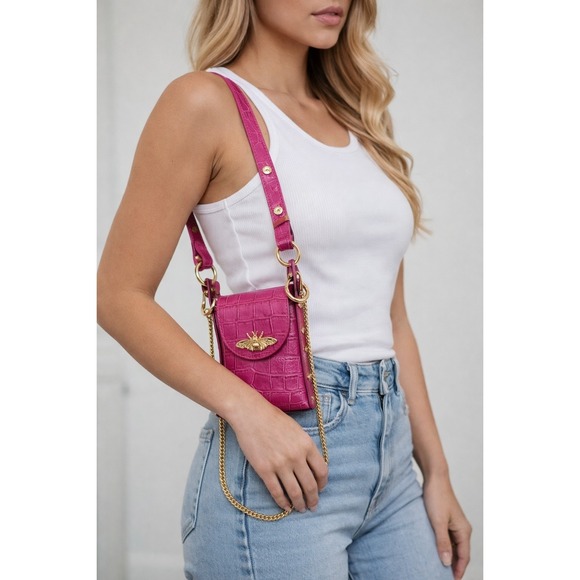 NWT Persaman New York Anette Croc Leather Pink Purse Y2K Barbiecore Italy Luxury
